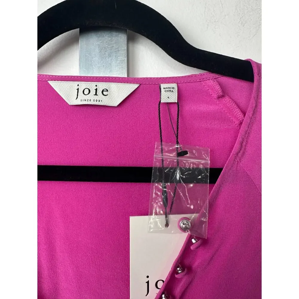 $278 Joie Shariana L LS V-Neck Blouse Top 100% Silk NEW Purple Orchid A31 - Picture 3 of 8